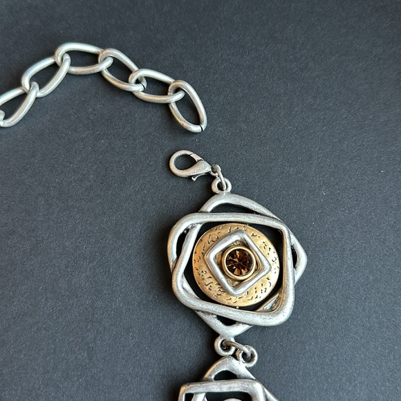 Chico’s Chain Link Belt Modern Mixed Metals Silver & Gold w Faceted Topaz Jewels - Picture 4 of 8